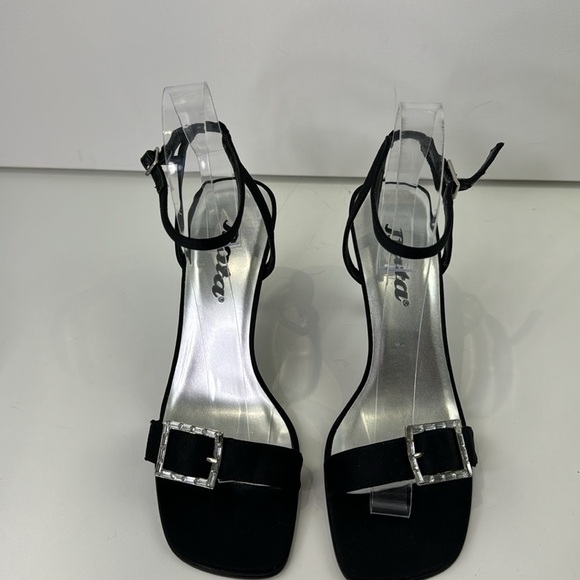 Vintage Bata Women's Black Satin Slingback Heel Shoes - Picture 3 of 13